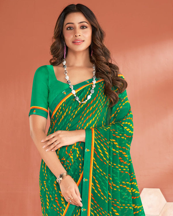 Vishal Prints Dark Sea Green Printed Georgette Saree With Fancy Border