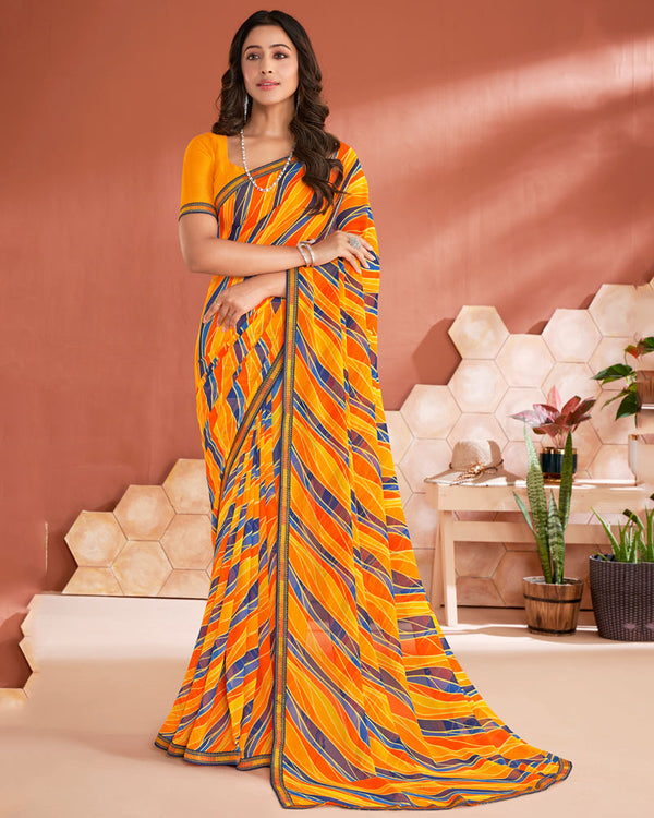 Vishal Prints Saffron Color Printed Georgette Saree With Fancy Border