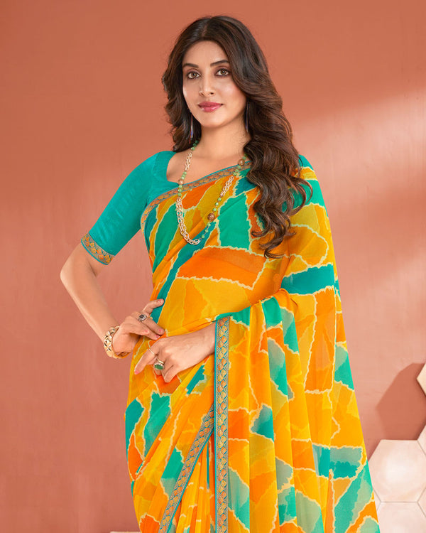 Vishal Prints Yellowish Orange Printed Georgette Saree With Fancy Border