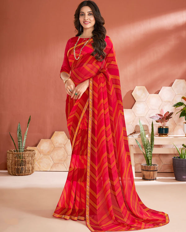 Vishal Prints Cherry Red Printed Georgette Saree With Fancy Border