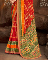 Vishal Prints Cherry Red Fancy Chiffon Patola Print Saree With Foil Print And Zari Border