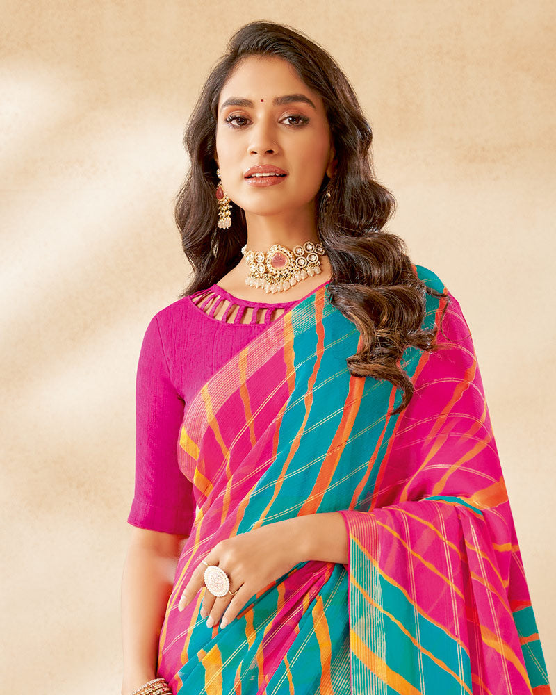 Vishal Prints Hot Pink Printed Fancy Chiffon Saree With Core Piping