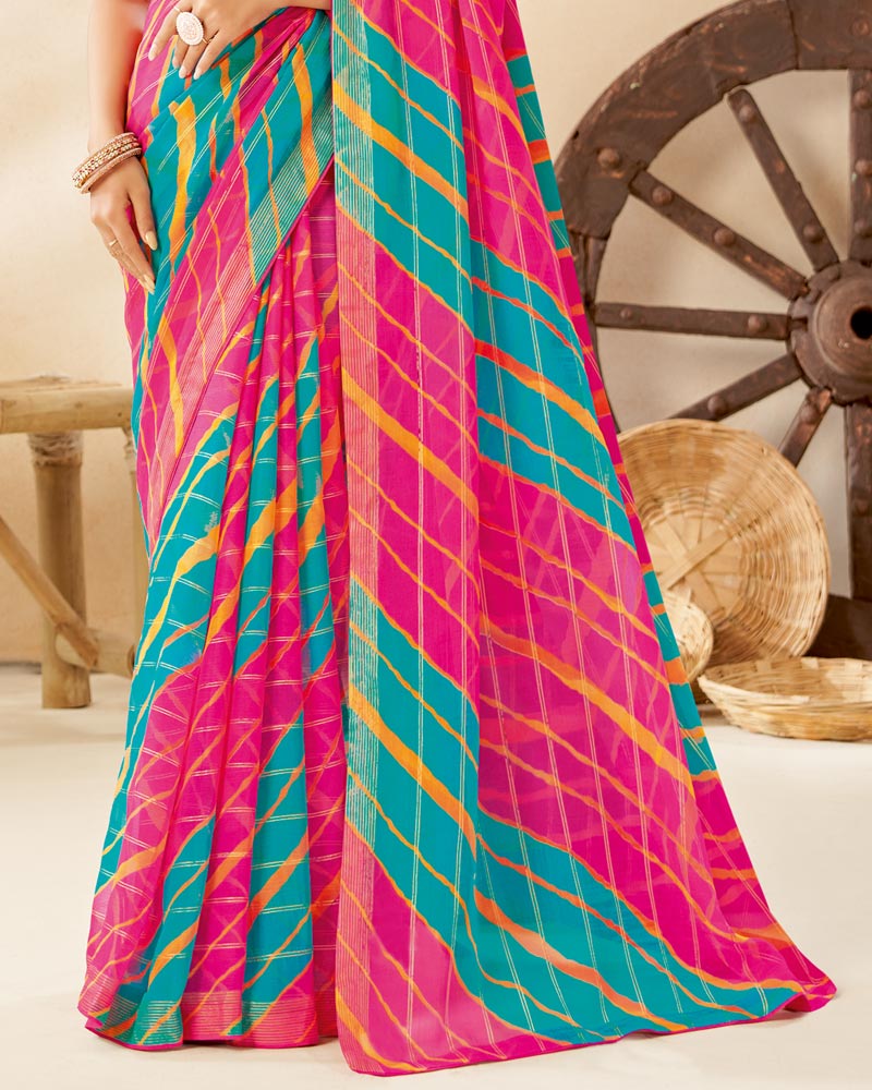 Vishal Prints Hot Pink Printed Fancy Chiffon Saree With Core Piping