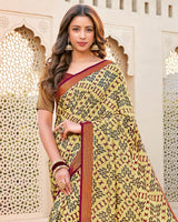 Vishal Prints Light Yellow Brasso Saree With Tassel