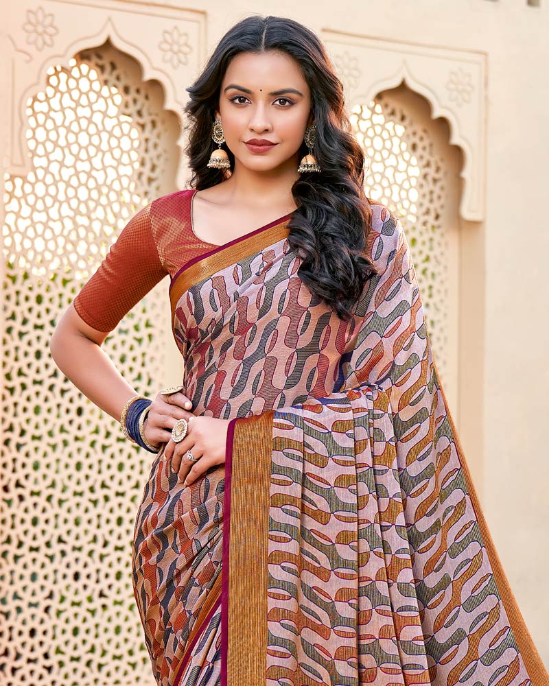 Vishal Prints Light Purple Brasso Saree With Tassel