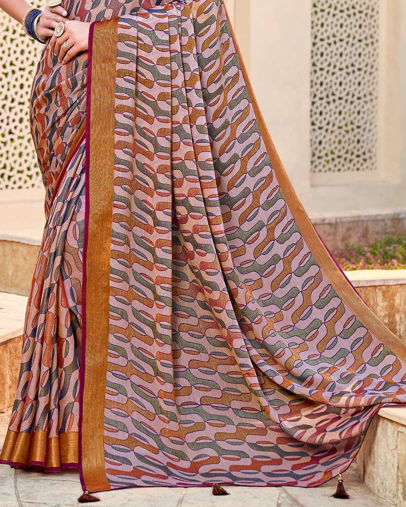 Vishal Prints Light Purple Brasso Saree With Tassel