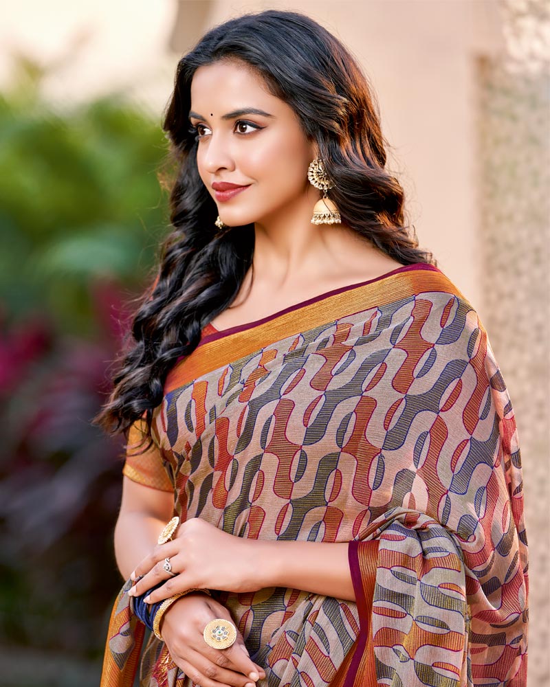 Vishal Prints Light Purple Brasso Saree With Tassel