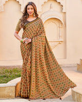 Vishal Prints Brown Brasso Saree With Tassel