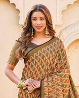 Vishal Prints Brown Brasso Saree With Tassel