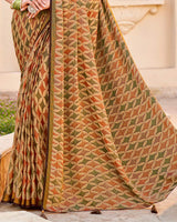 Vishal Prints Brown Brasso Saree With Tassel