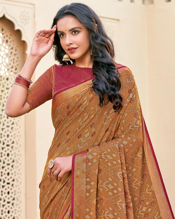 Vishal Prints Brownish Orange Brasso Saree With Tassel