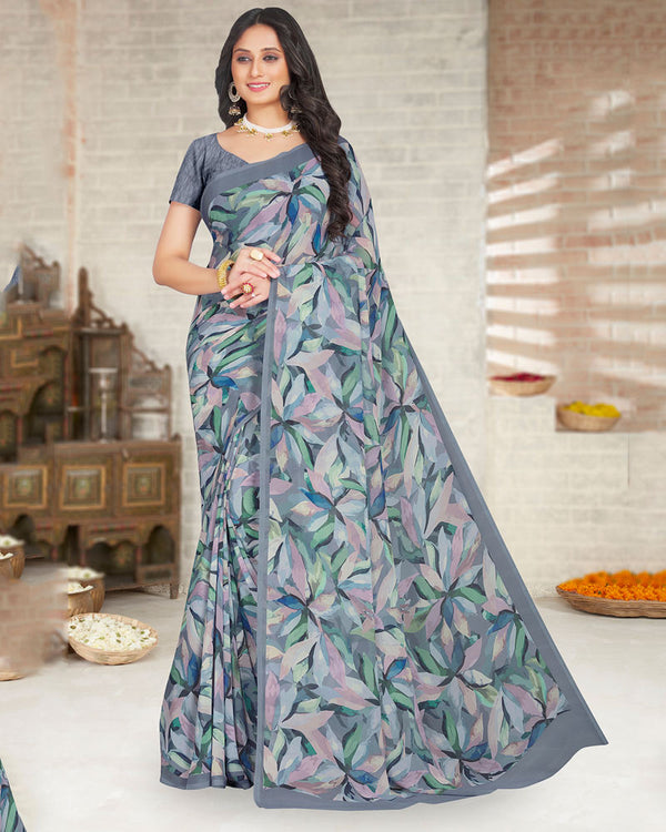 Vishal Prints Slate Grey Digital Print Weightless Georgette Saree