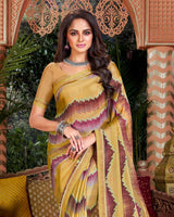 Vishal Prints Sand Brown Printed Fancy Chiffon Saree With Border