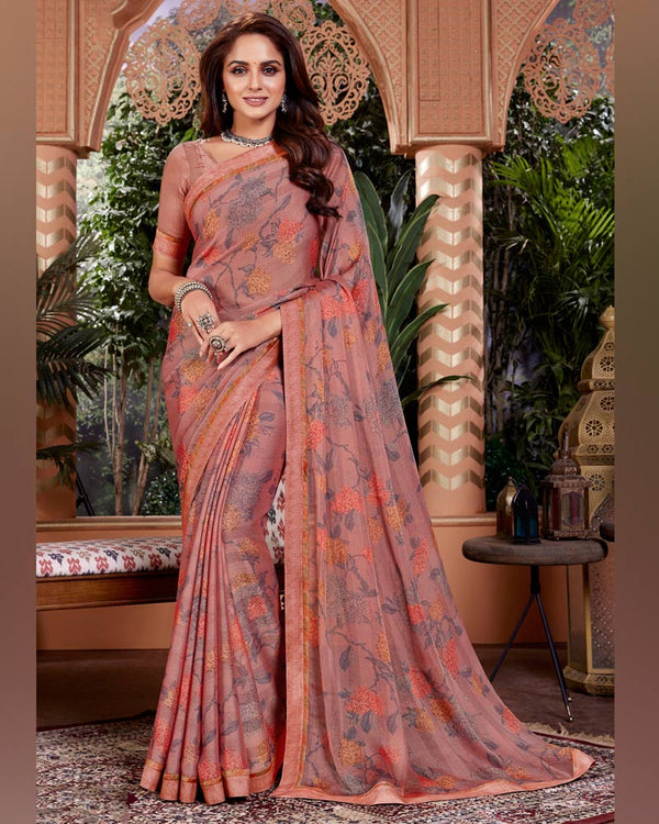 Vishal Prints Brandy Rose Printed Fancy Chiffon Saree With Border