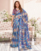 Vishal Prints Ink Blue Fancy Chiffon Digital Print Saree With Core Piping