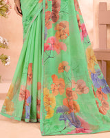 Vishal Prints Pistachio Green Digital Printed Cotton Brasso Saree With Foil Print And Fancy Border