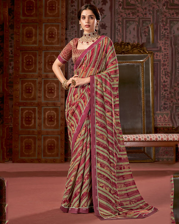 Vishal Prints Blush Pink Printed Fancy Chiffon Saree With Border