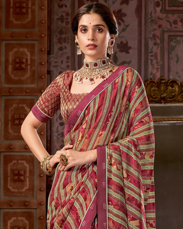 Vishal Prints Blush Pink Printed Fancy Chiffon Saree With Border