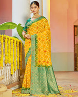Vishal Prints Golden Yellow Organza Zari Weaving Saree With Diamond Work And Tassel
