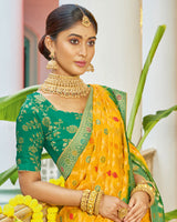 Vishal Prints Golden Yellow Organza Zari Weaving Saree With Diamond Work And Tassel