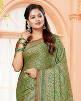 Vishal Prints Sea Green Digital Print Brasso Saree