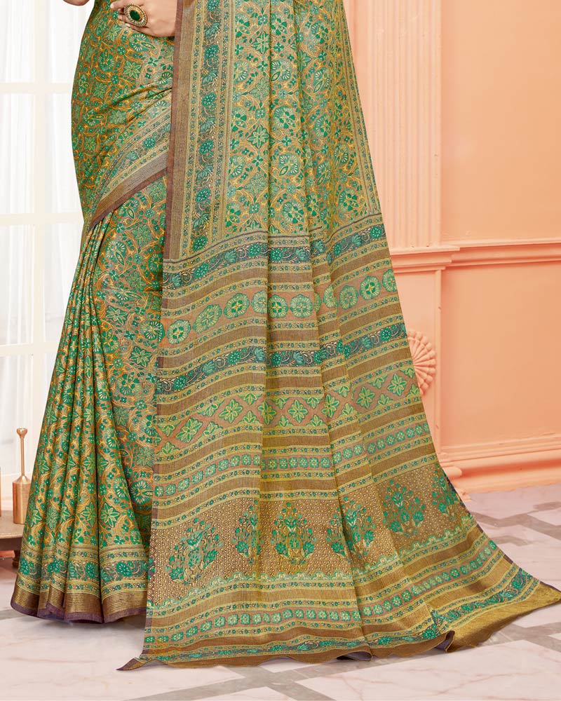 Vishal Prints Sea Green Digital Print Brasso Saree