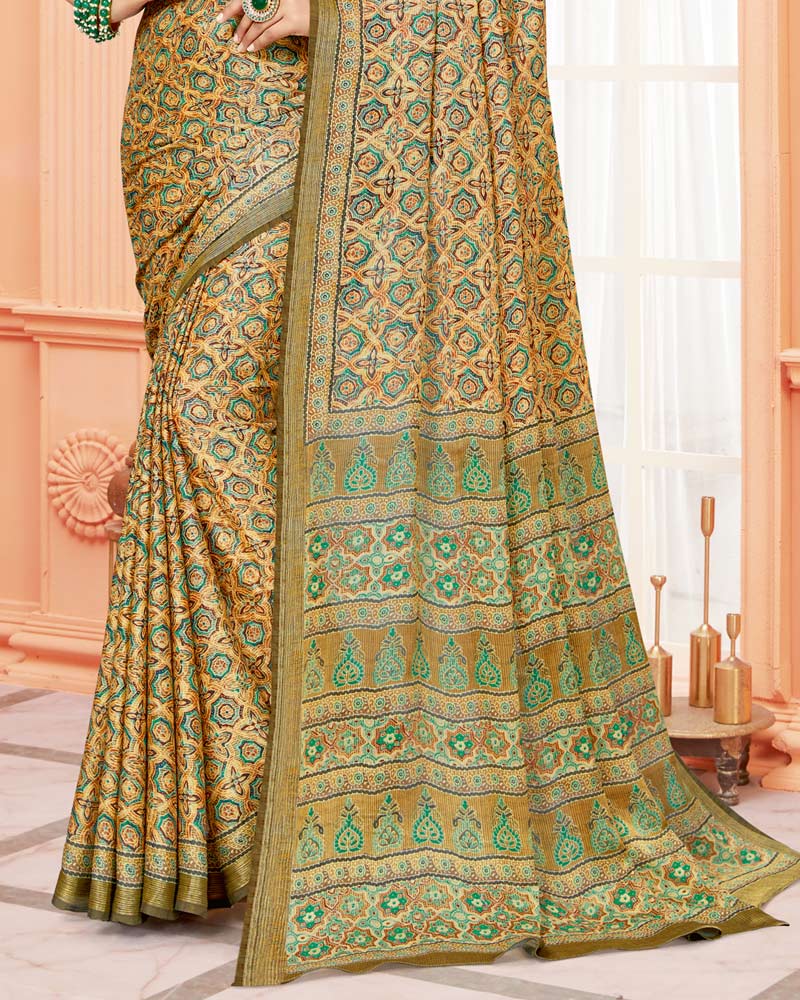 Vishal Prints Orange And Multi Digital Print Brasso Saree