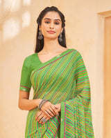 Vishal Prints Olive Green Printed Georgette Saree With Fancy Border