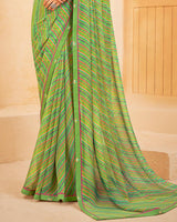 Vishal Prints Olive Green Printed Georgette Saree With Fancy Border