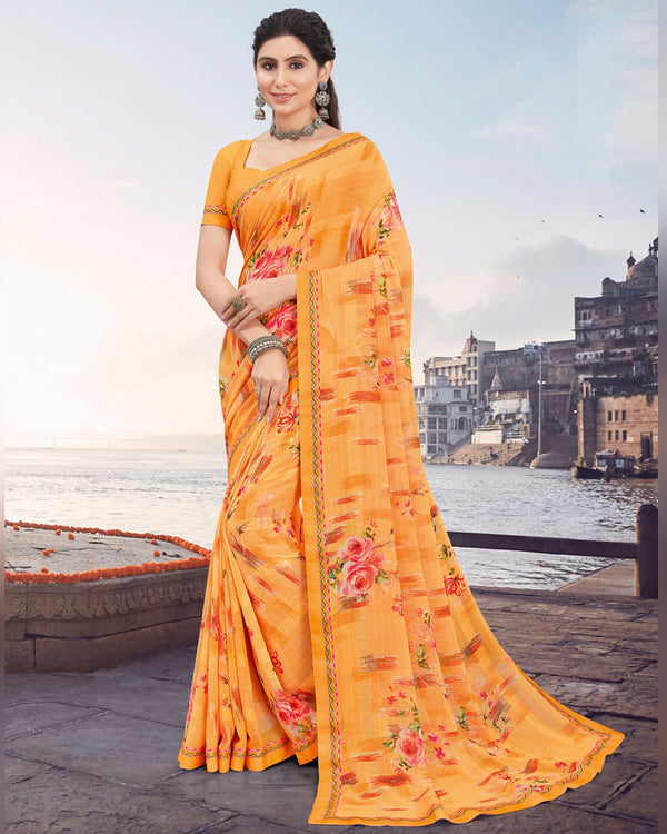 Vishal Prints Saffron Color Printed Patterned Georgette Saree With Border