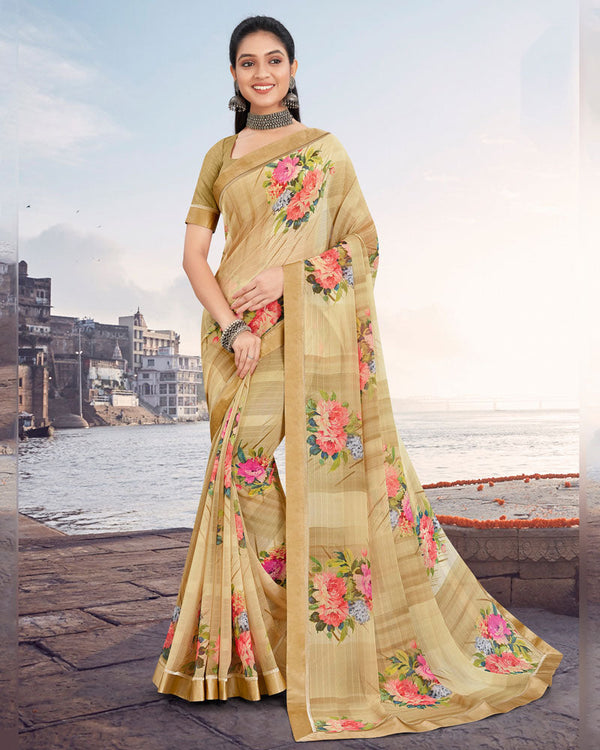 Vishal Prints Fawn Printed Patterned Georgette Saree With Border