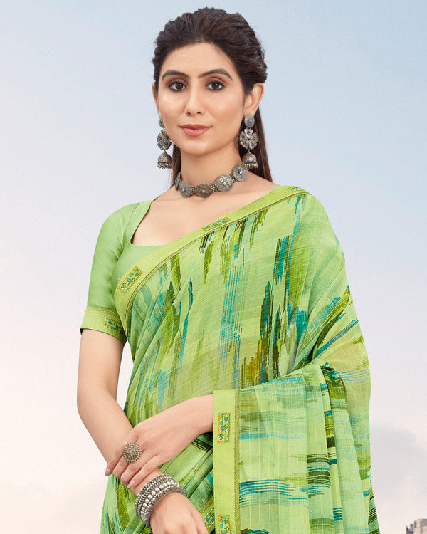 Vishal Prints Pastel Green Printed Patterned Georgette Saree With Border