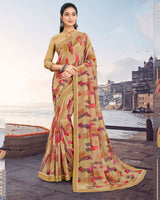 Vishal Prints Fawn Printed Patterned Georgette Saree With Border