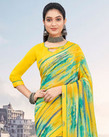 Vishal Prints Dark Yellow Printed Patterned Georgette Saree With Border