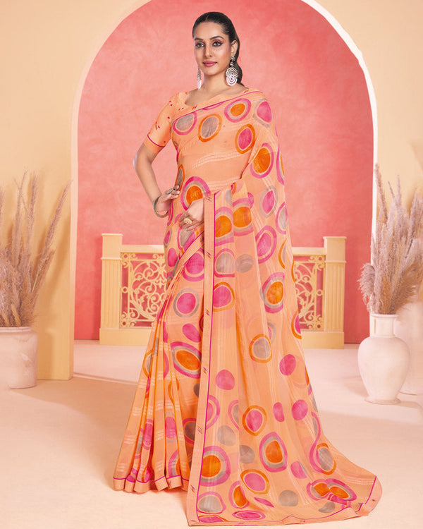 Vishal Prints Hit Pink Printed Patterned Georgette Saree With Fancy Border