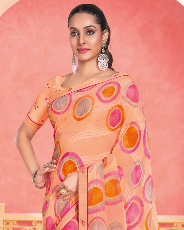 Vishal Prints Hit Pink Printed Patterned Georgette Saree With Fancy Border