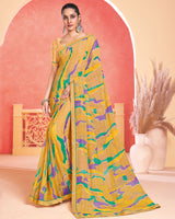 Vishal Prints Mustard Printed Patterned Georgette Saree With Fancy Border