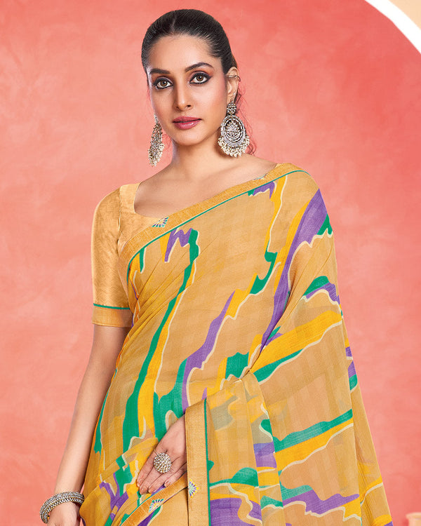 Vishal Prints Mustard Printed Patterned Georgette Saree With Fancy Border