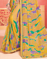 Vishal Prints Mustard Printed Patterned Georgette Saree With Fancy Border