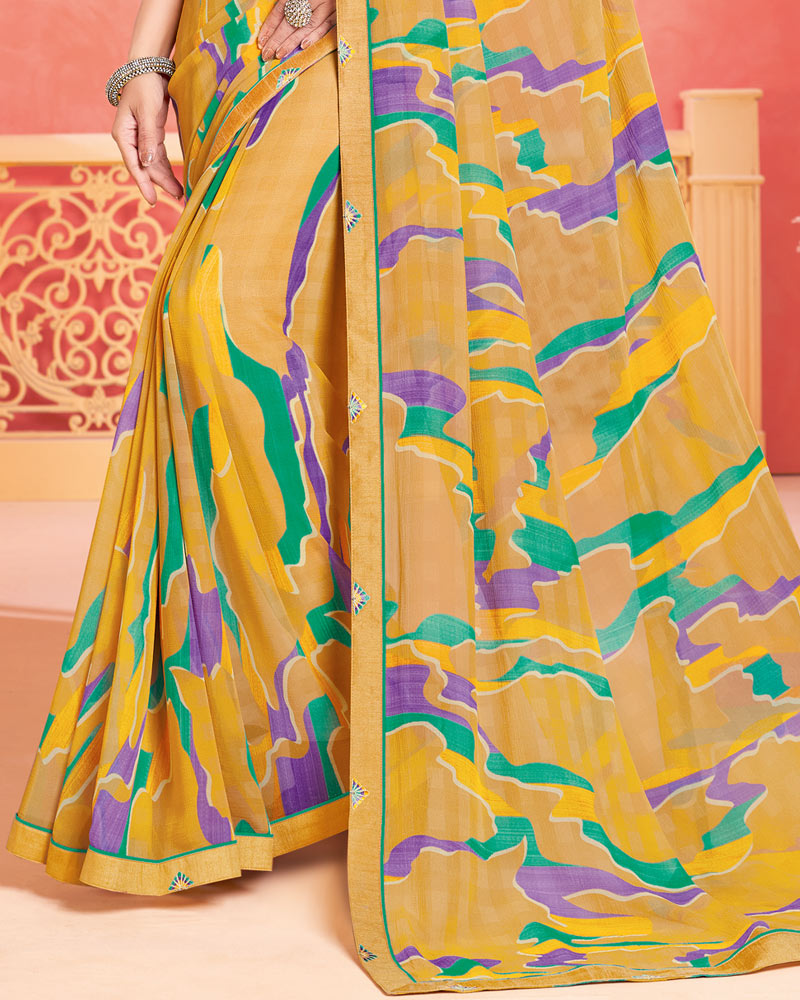 Vishal Prints Mustard Printed Patterned Georgette Saree With Fancy Border