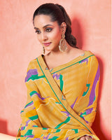 Vishal Prints Mustard Printed Patterned Georgette Saree With Fancy Border