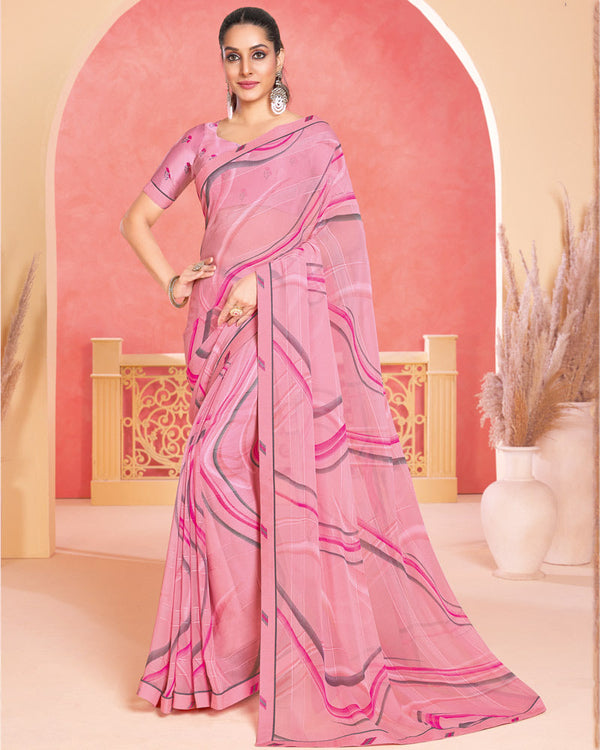 Vishal Prints Pink Printed Patterned Georgette Saree With Fancy Border