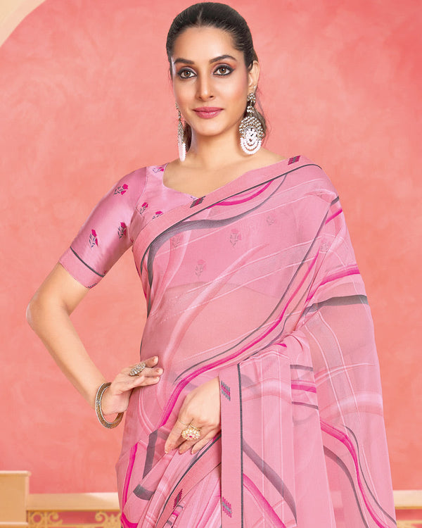 Vishal Prints Pink Printed Patterned Georgette Saree With Fancy Border