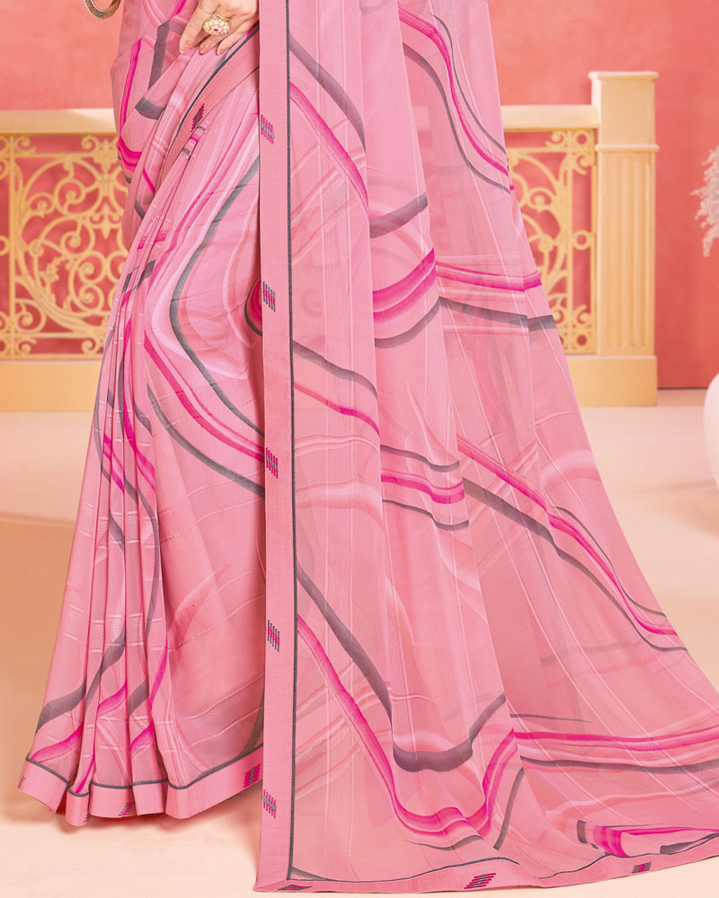 Vishal Prints Pink Printed Patterned Georgette Saree With Fancy Border