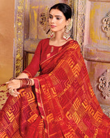 Vishal Prints Dark Red Printed Georgette Saree With Fancy Border