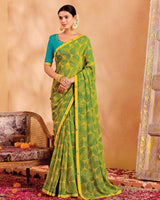 Vishal Prints Olive Yellow Printed Georgette Saree With Fancy Border