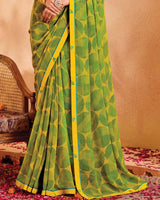 Vishal Prints Olive Yellow Printed Georgette Saree With Fancy Border