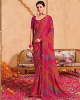 Vishal Prints Cerise Red Printed Georgette Saree With Fancy Border