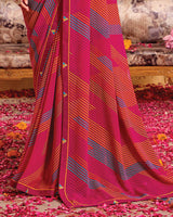 Vishal Prints Cerise Red Printed Georgette Saree With Fancy Border