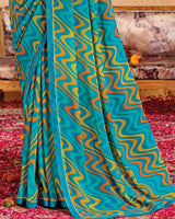 Vishal Prints Sky Blue Printed Georgette Saree With Fancy Border